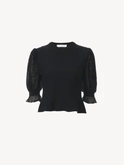 Maille-Chloé Pull Col Rond Court A Basque Noir