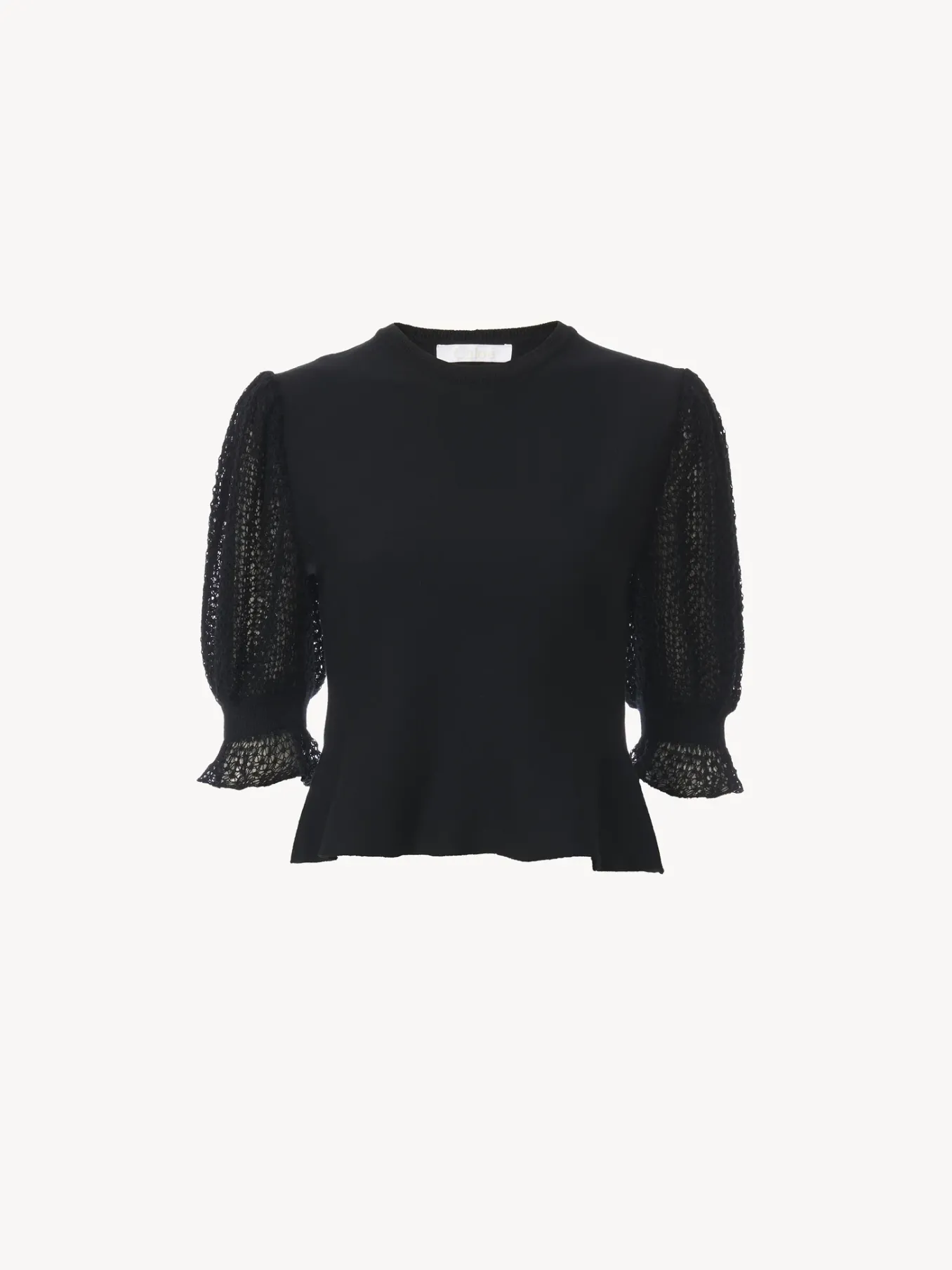 Maille-Chloé Pull Col Rond Court A Basque Noir