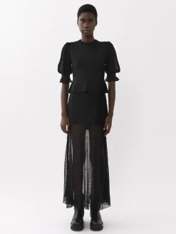 Maille-Chloé Pull Col Rond Court A Basque Noir
