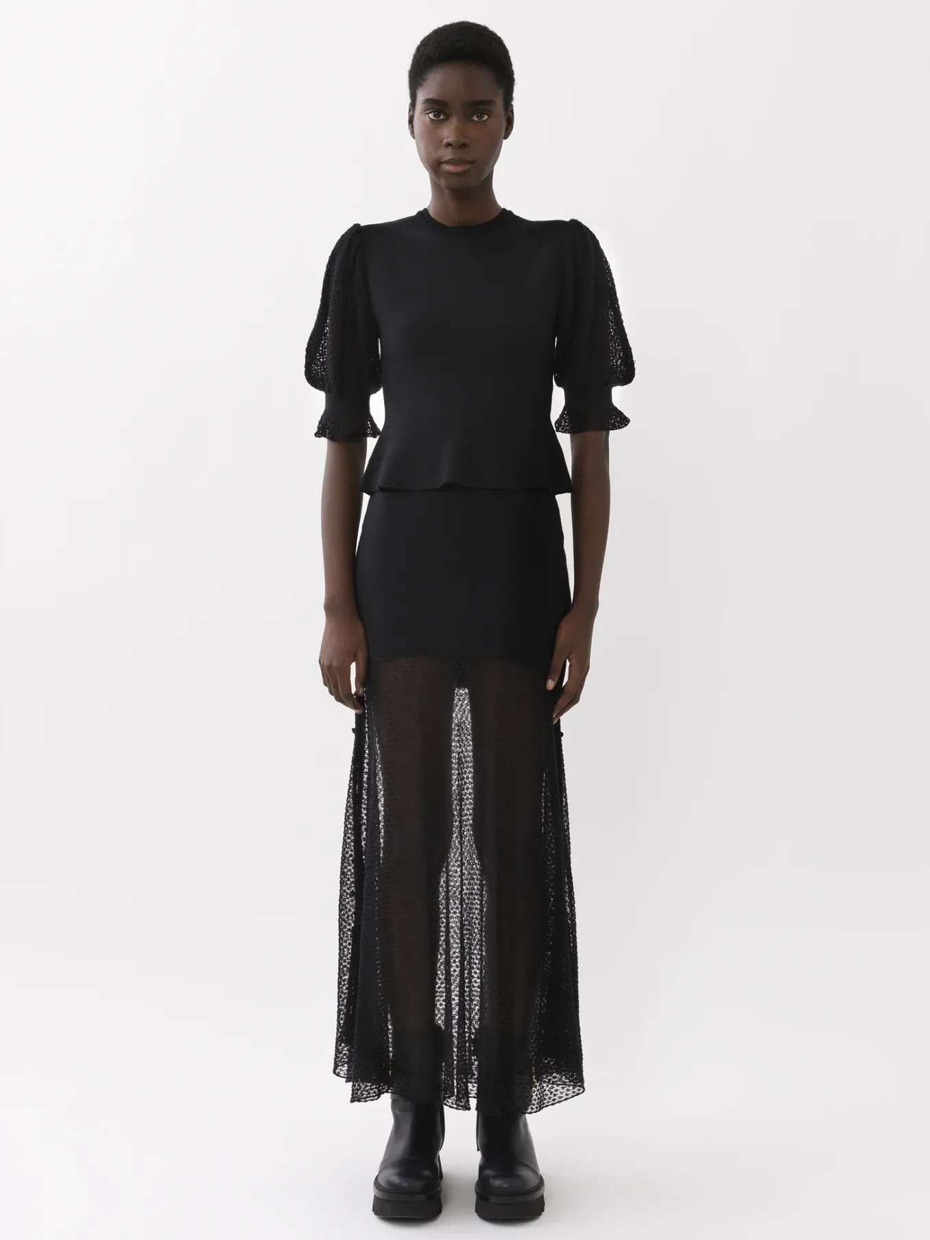 Maille-Chloé Pull Col Rond Court A Basque Noir