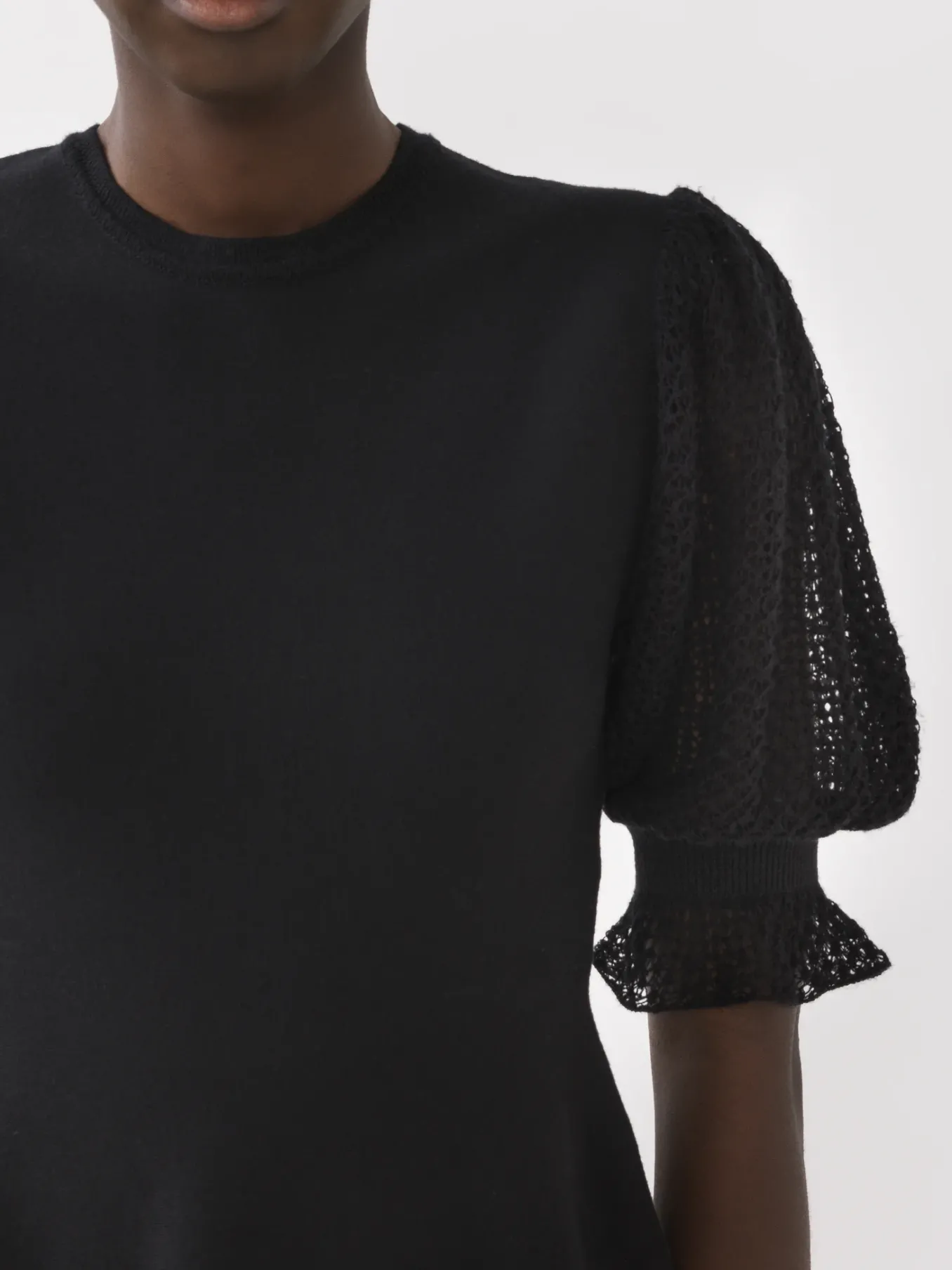 Maille-Chloé Pull Col Rond Court A Basque Noir