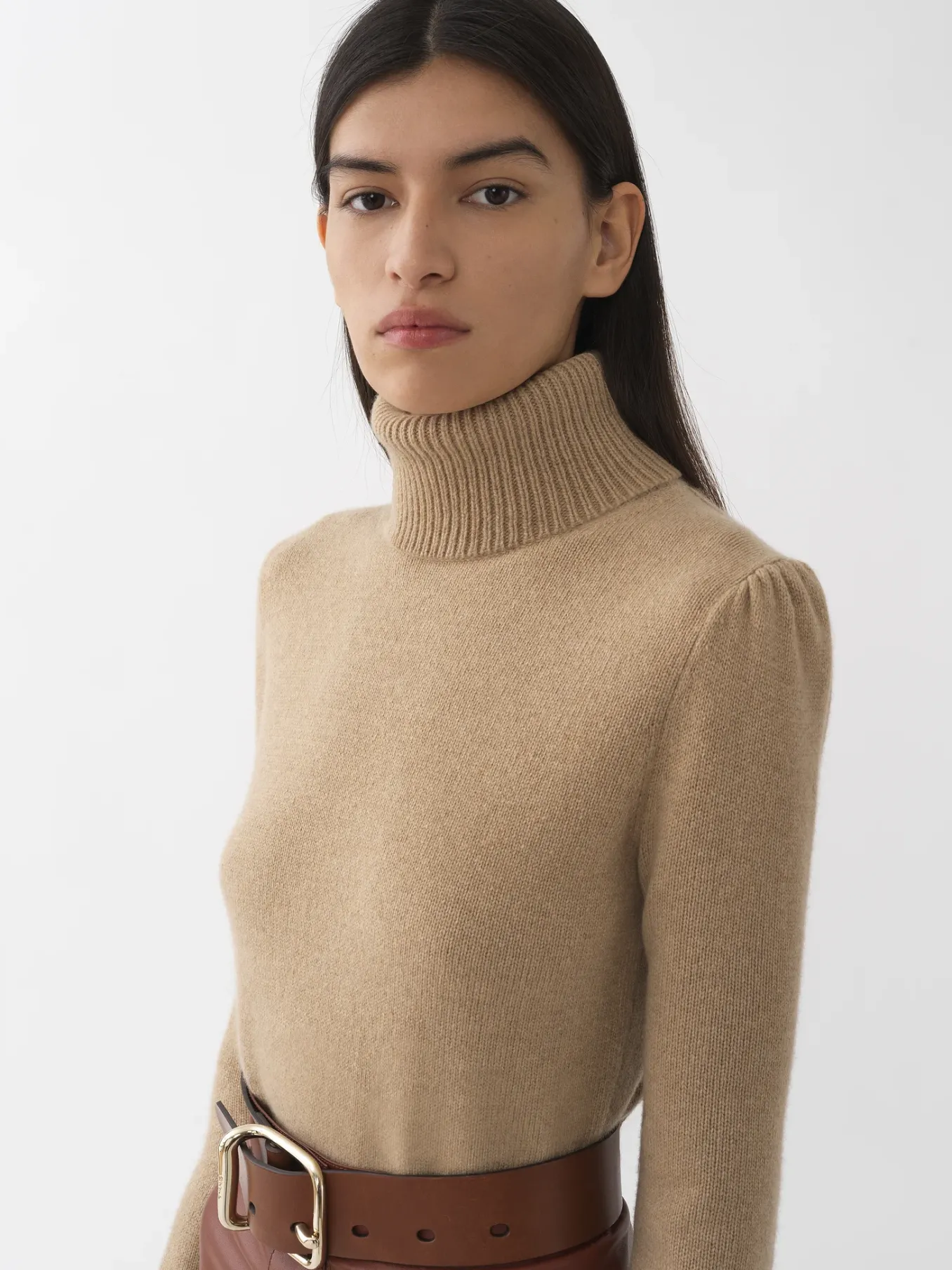 Maille-Chloé Pull Col Roule Pale Brown