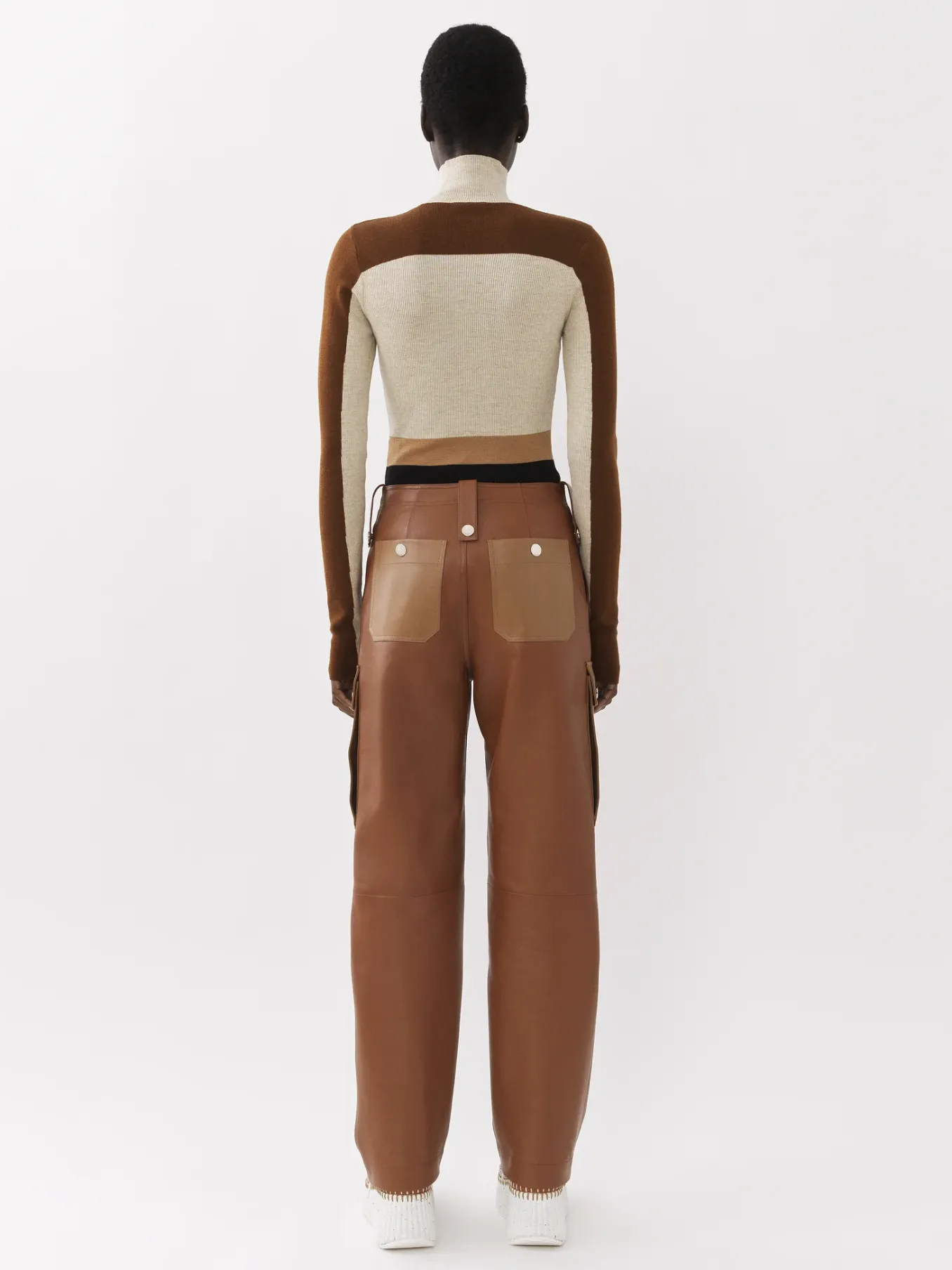 Maille-Chloé Pull Col Roule Ajuste Color Block Multicolor Brown 1