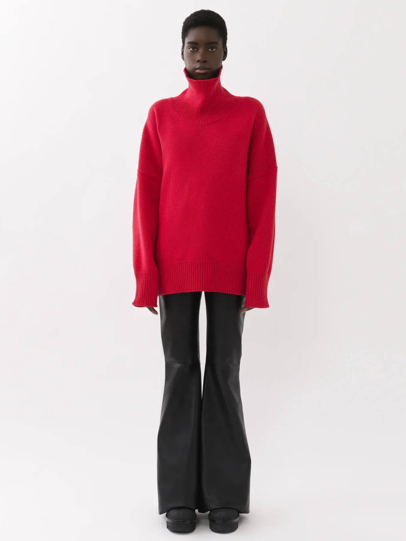 Maille-Chloé Pull Col Roule Ample Pink Fizz