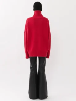 Maille-Chloé Pull Col Roule Ample Pink Fizz