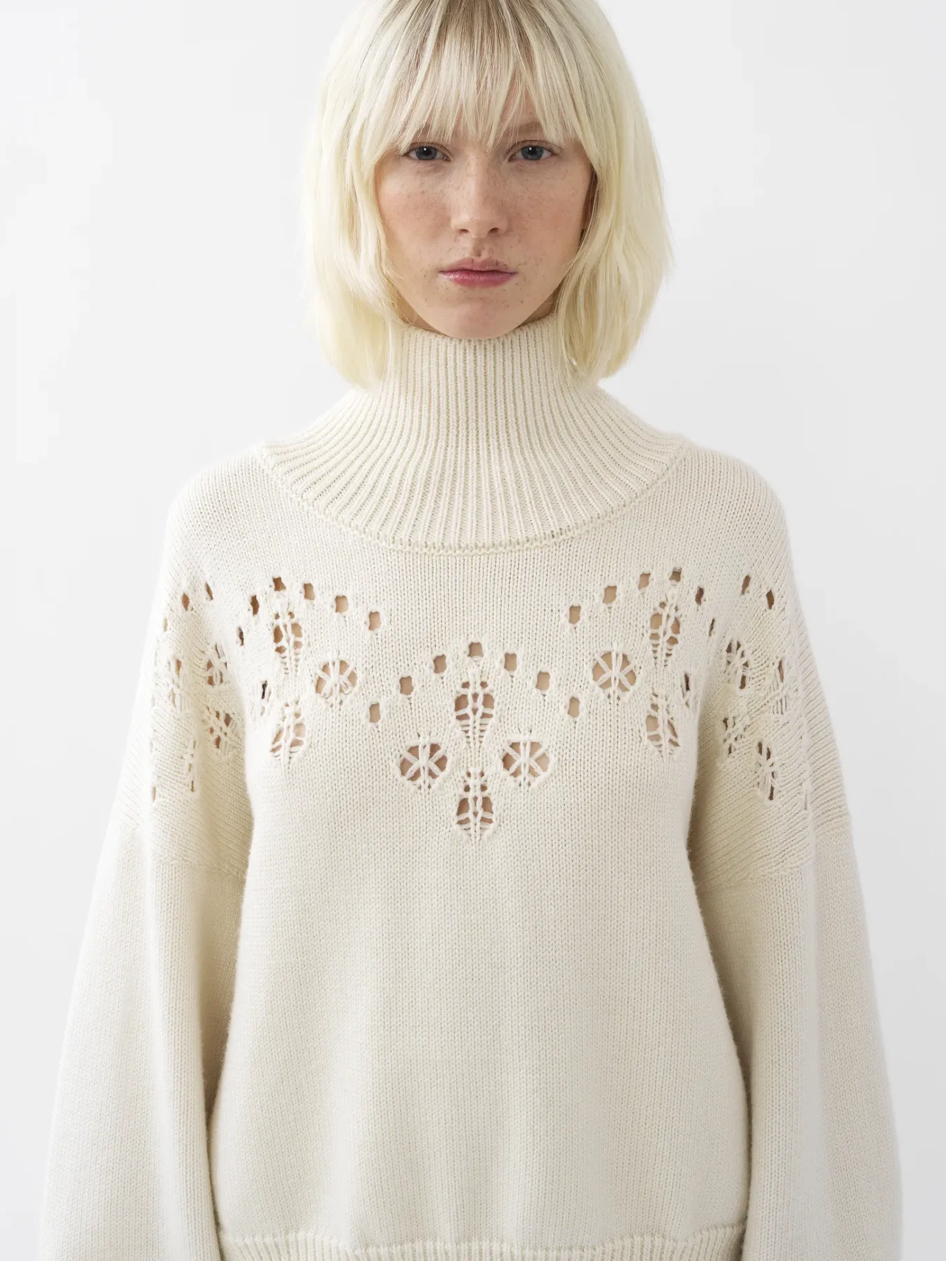 Maille-Chloé Pull Col Roule Ample Iconic Milk