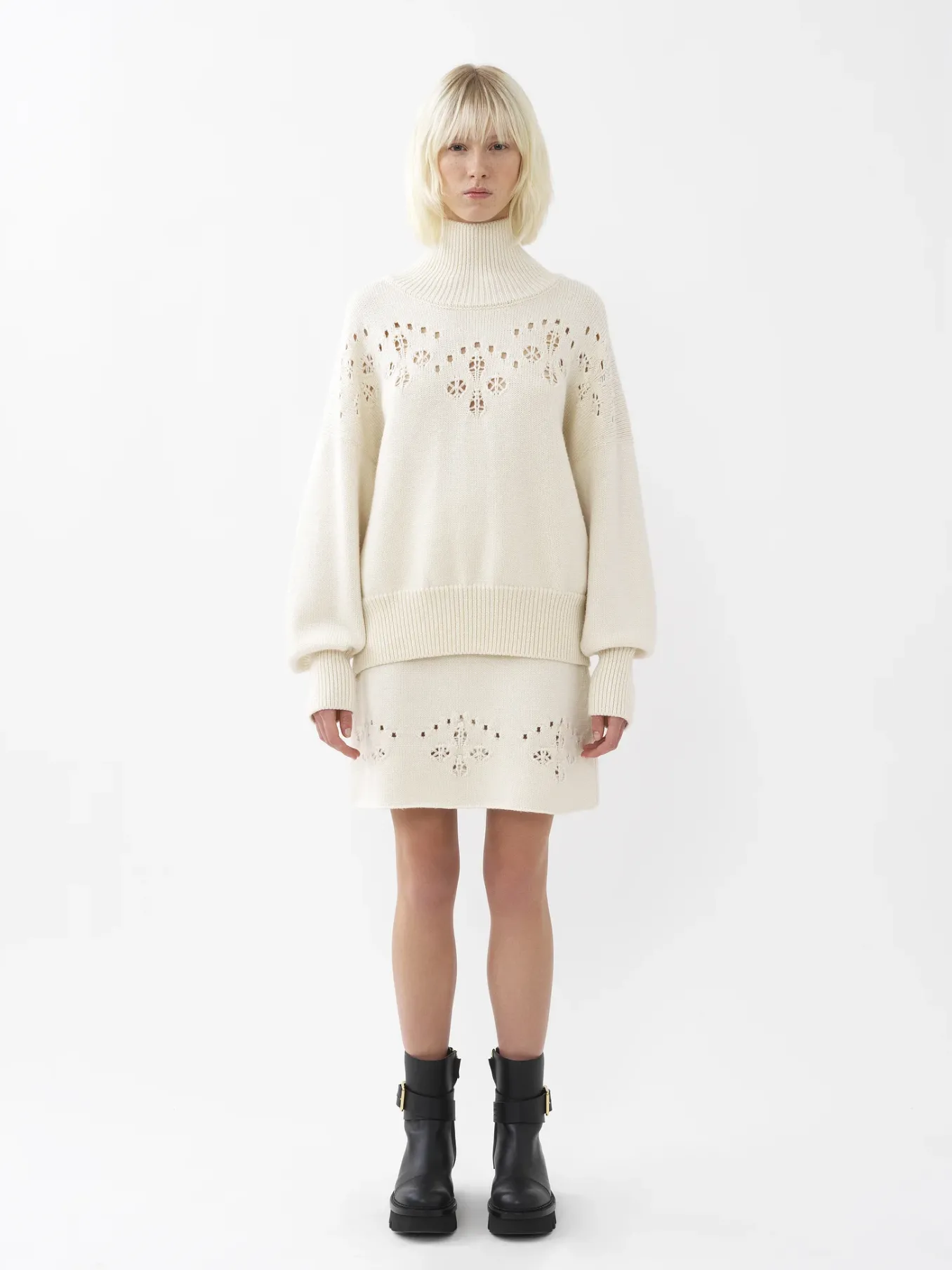 Maille-Chloé Pull Col Roule Ample Iconic Milk