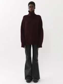 Maille-Chloé Pull Col Roule Ample Obscure Purple