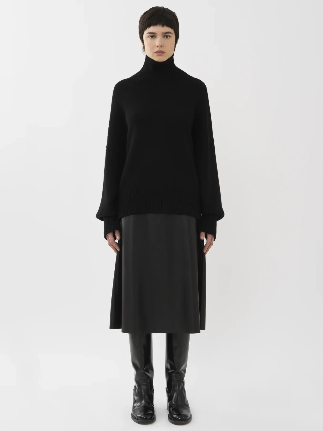 Maille-Chloé Pull Col Roule Oversize Noir