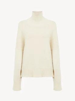 Maille-Chloé Pull Col Roule Oversize White Powder