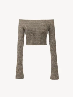 Maille-Chloé Pull Court Epaules Nues Multicolor Beige 1