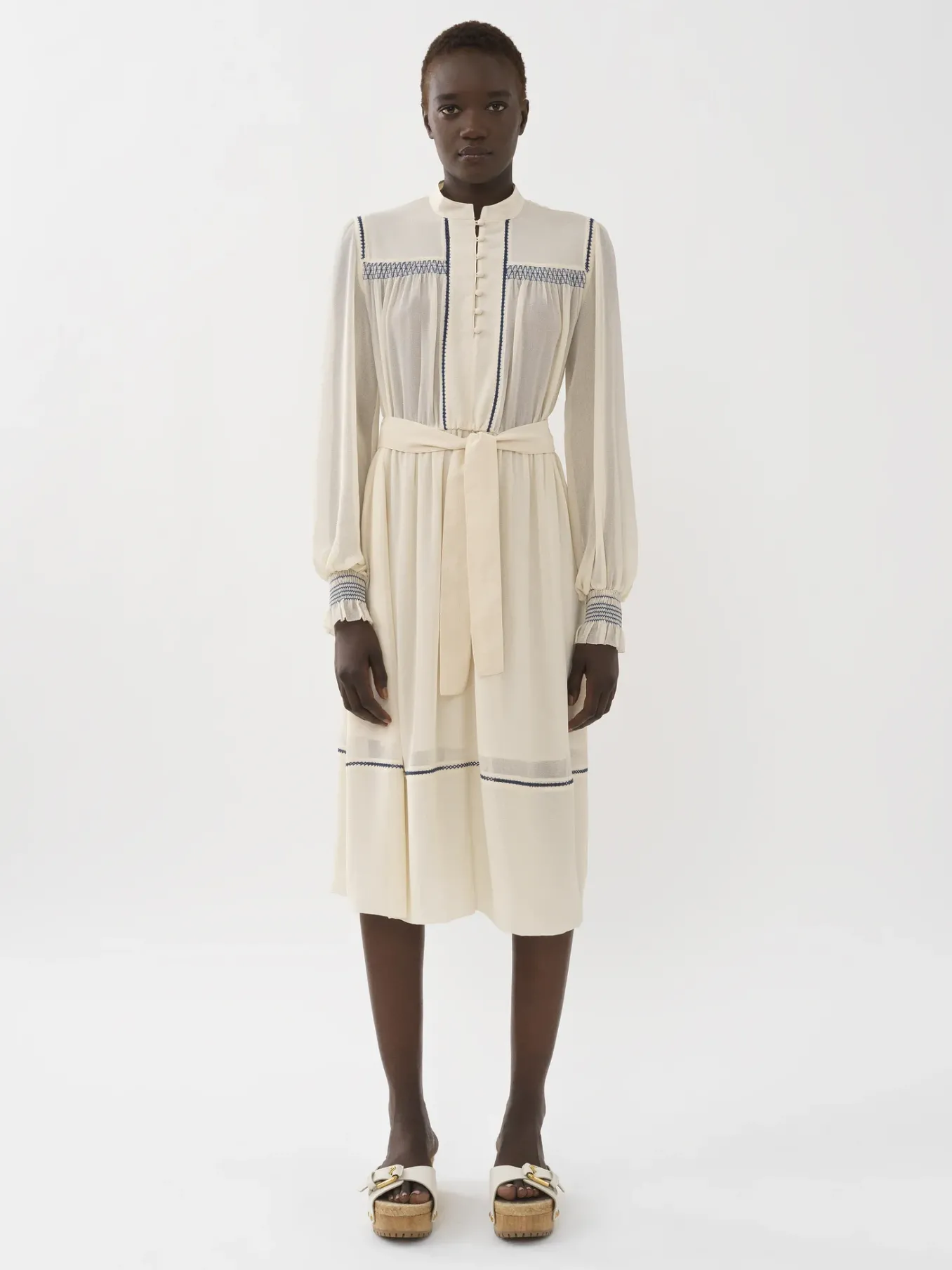 Vêtements-Chloé Robe A Smocks Antique White