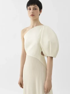 Robes-Chloé Robe Asymetrique Bi-Matiere Eden White