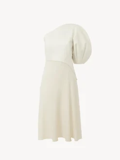 Robes-Chloé Robe Asymetrique Bi-Matiere Eden White