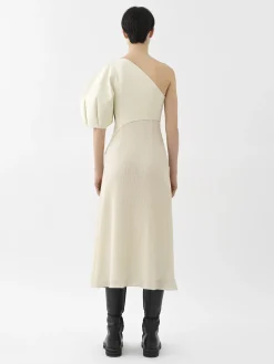 Robes-Chloé Robe Asymetrique Bi-Matiere Eden White