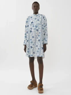 Vêtements-Chloé Robe Chemise Col Mao Multicolor Blue 1