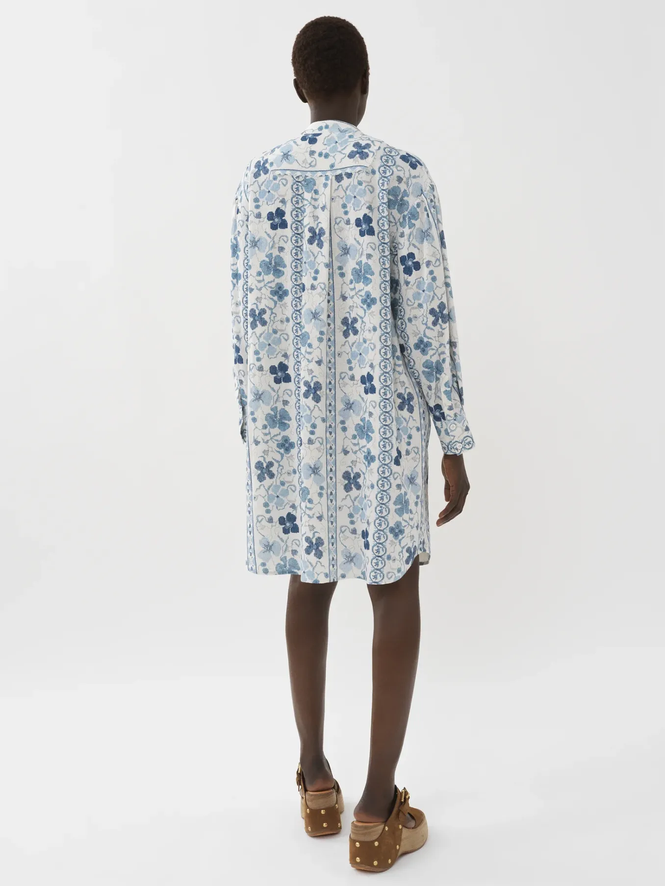 Vêtements-Chloé Robe Chemise Col Mao Multicolor Blue 1