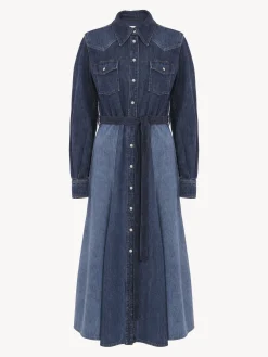 Robes-Chloé Robe Chemise Midi Ceinturee Multicolor Blue 1