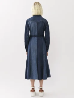 Robes-Chloé Robe Chemise Midi Ceinturee Multicolor Blue 1