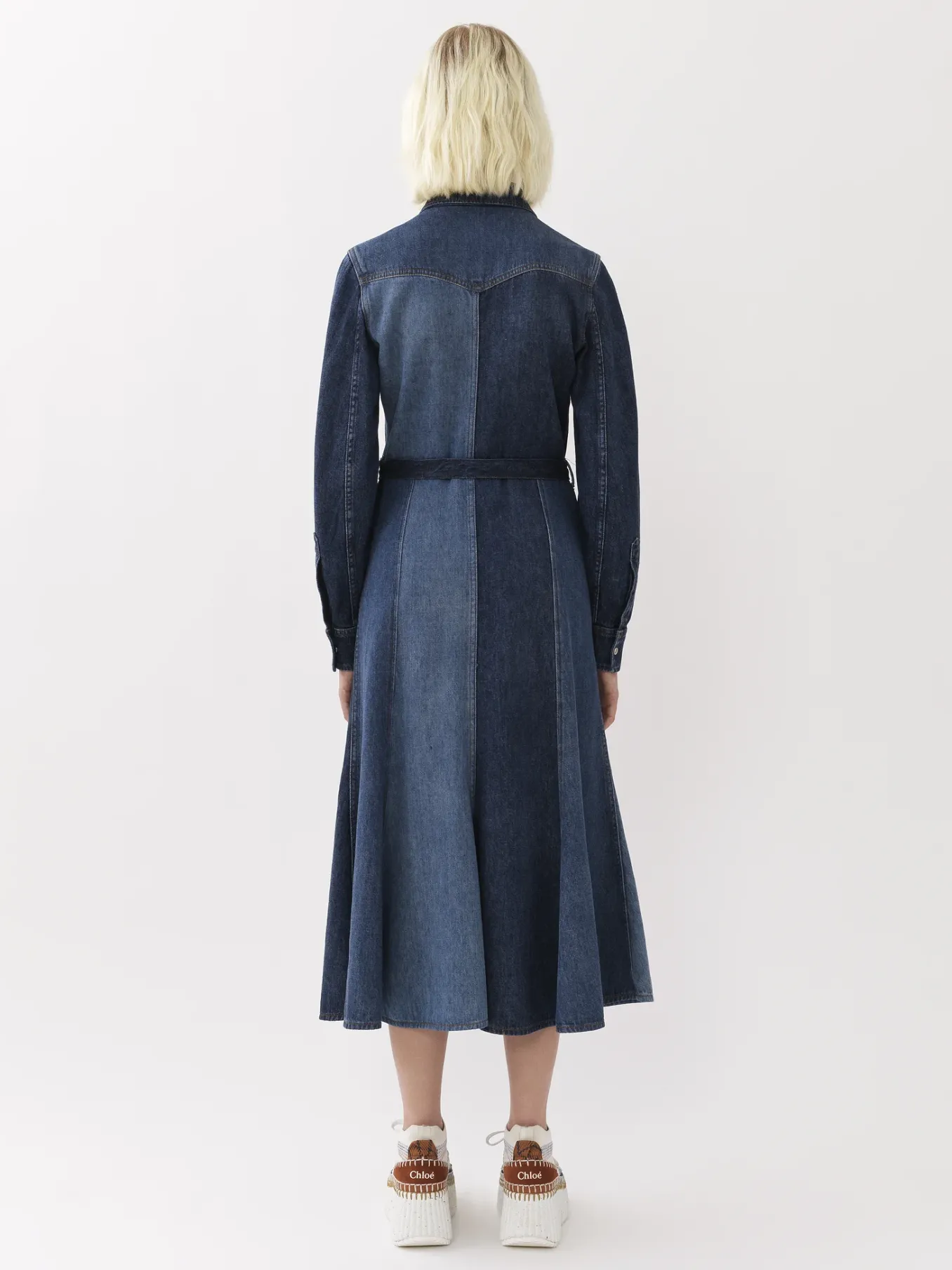 Robes-Chloé Robe Chemise Midi Ceinturee Multicolor Blue 1