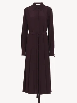 Robes-Chloé Robe Chemise Midi Ceinturee Obscure Purple