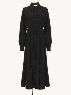 Robes-Chloé Robe Chemise Midi Ceinturee Noir