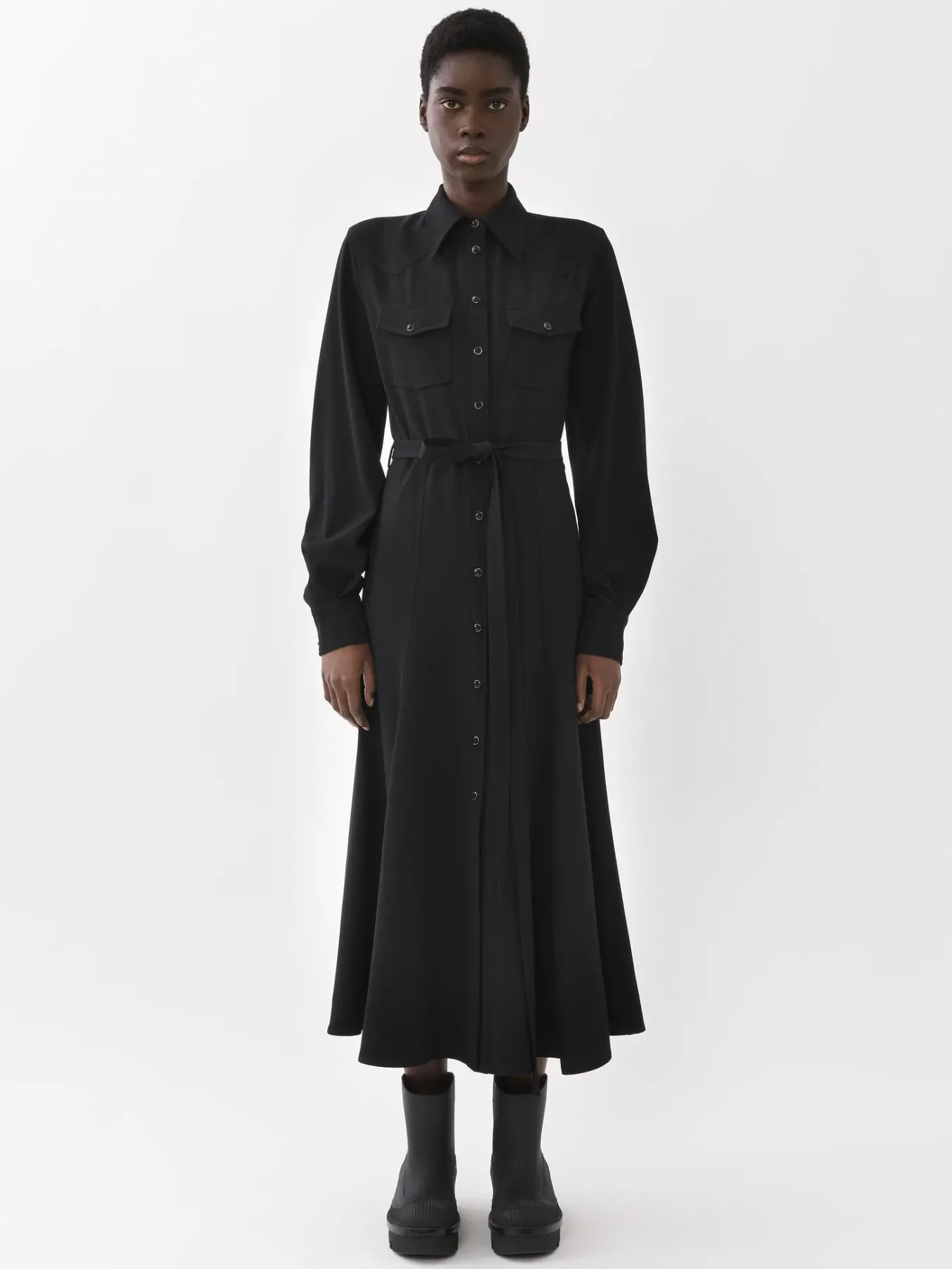 Robes-Chloé Robe Chemise Midi Ceinturee Noir