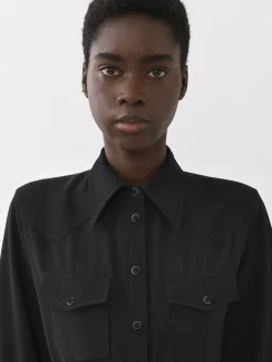 Robes-Chloé Robe Chemise Midi Ceinturee Noir