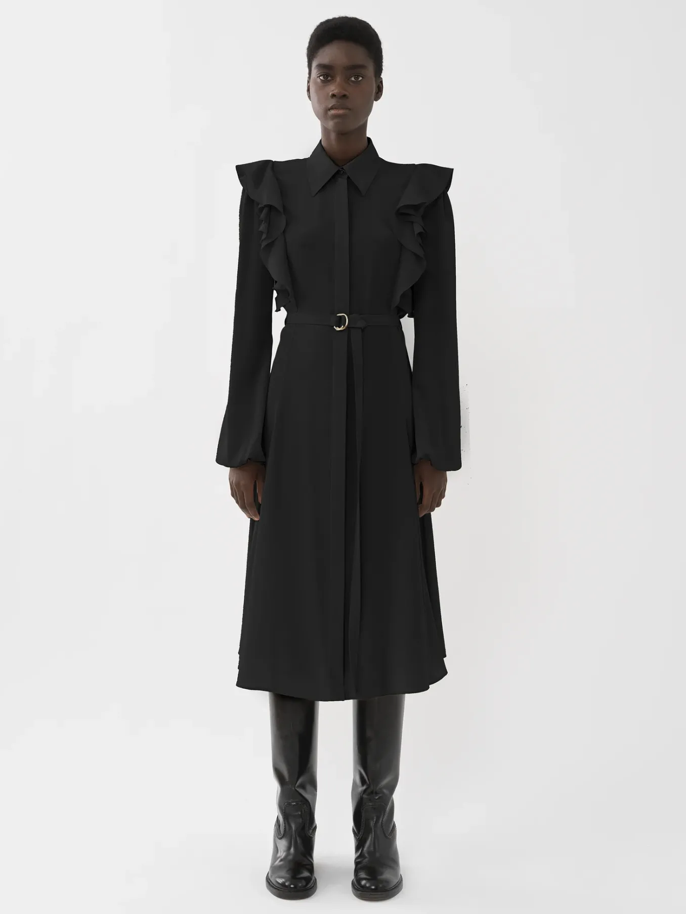 Robes-Chloé Robe Chemise Volantee Noir