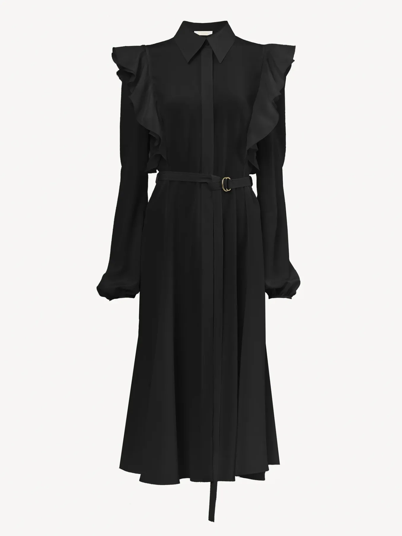 Robes-Chloé Robe Chemise Volantee Noir