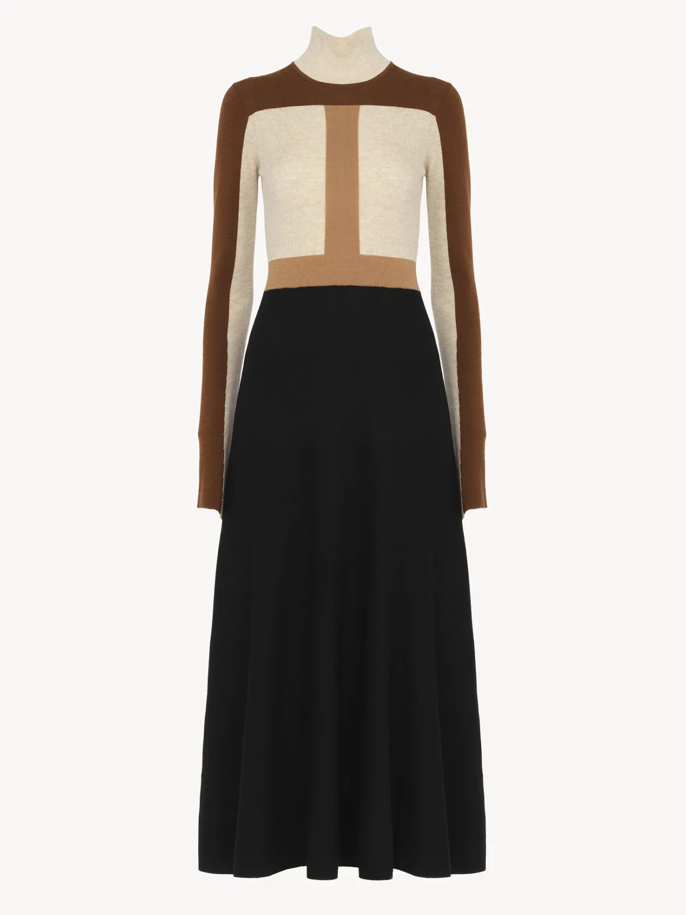 Robes-Chloé Robe Longue Col Montant Multicolor Brown 1