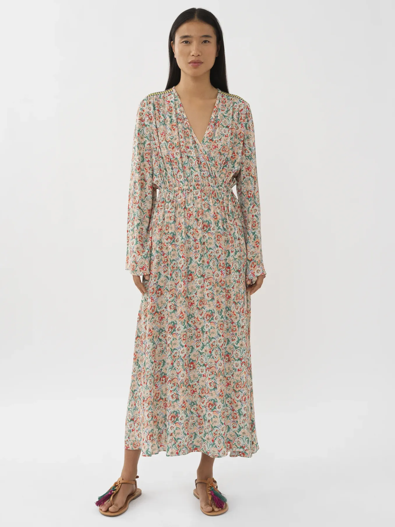 Vêtements-Chloé Robe Longue Portefeuille A Smocks Multicolor 1