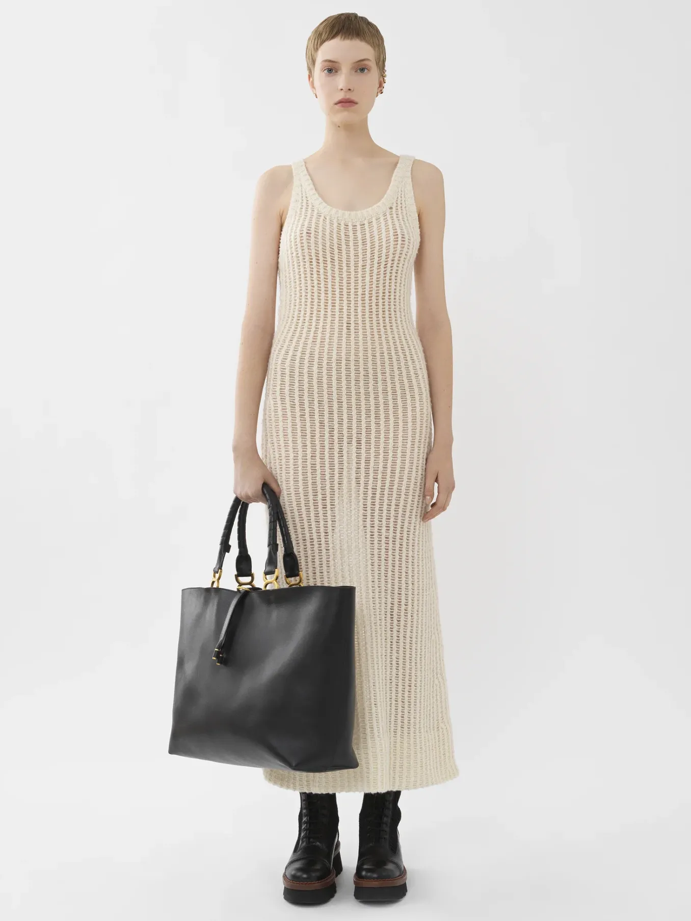 Robes-Chloé Robe Longue Sans Manches White Powder