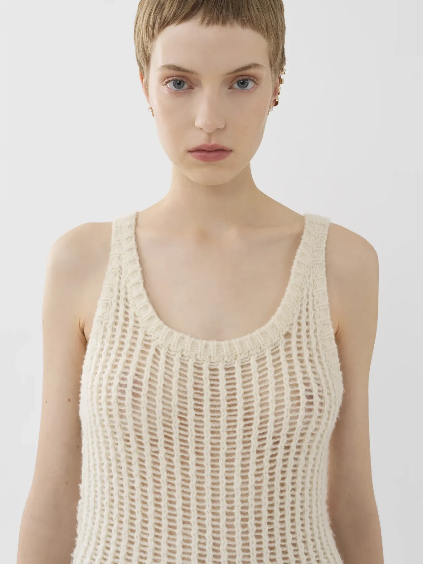 Robes-Chloé Robe Longue Sans Manches White Powder