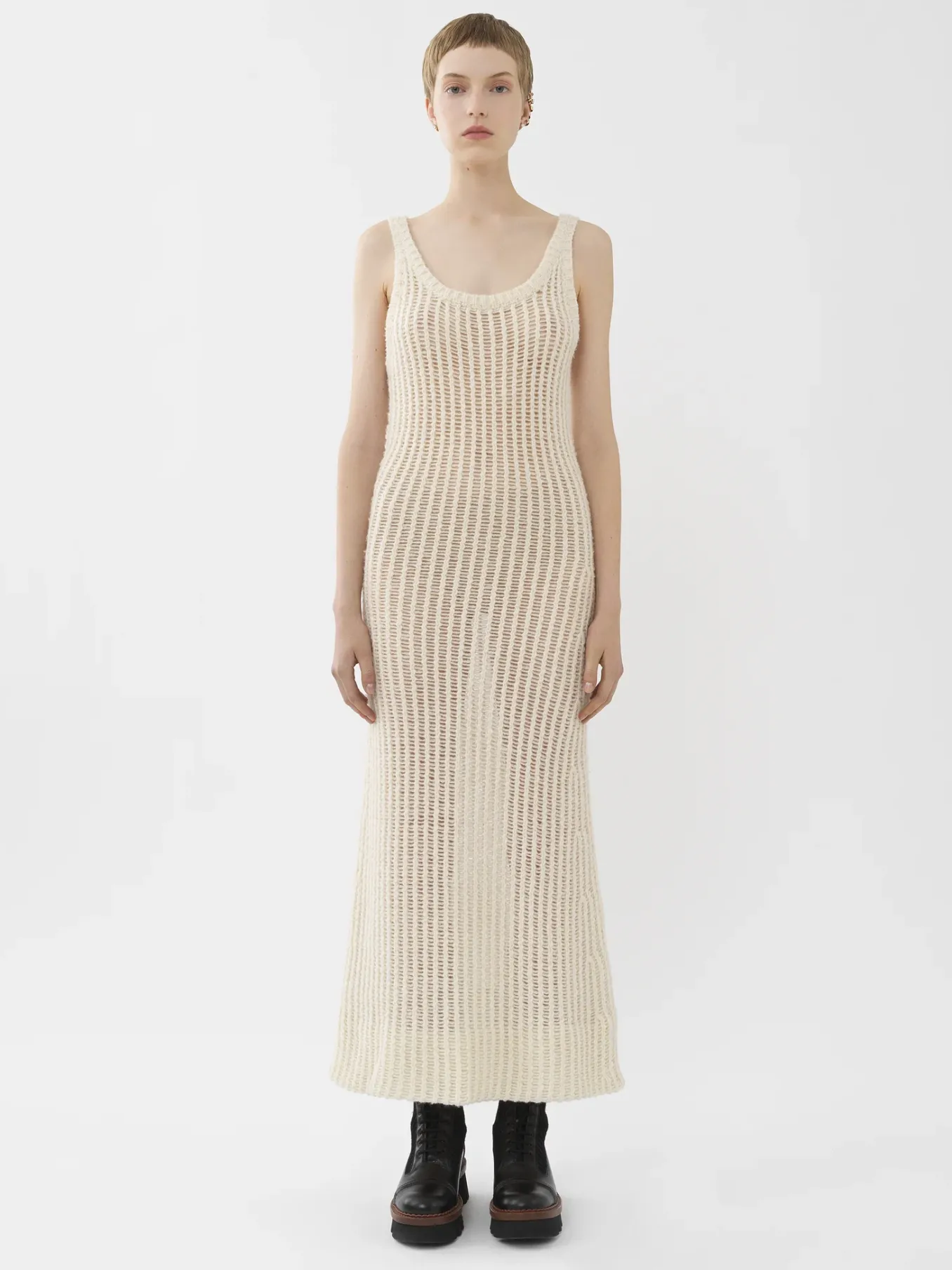 Robes-Chloé Robe Longue Sans Manches White Powder
