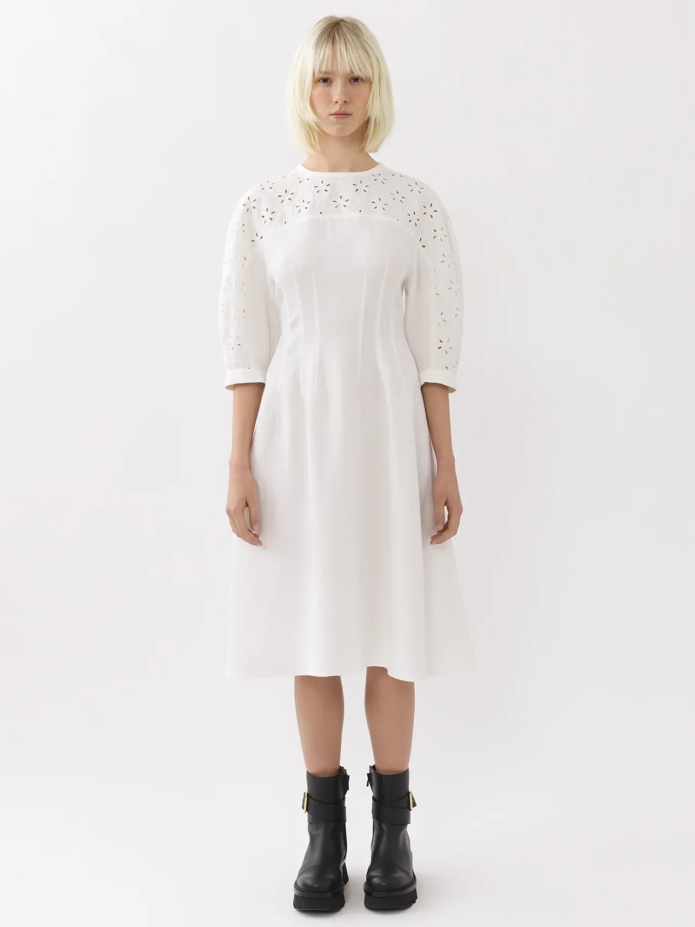 Robes-Chloé Robe Longueur Genou Manches Ballon Iconic Milk