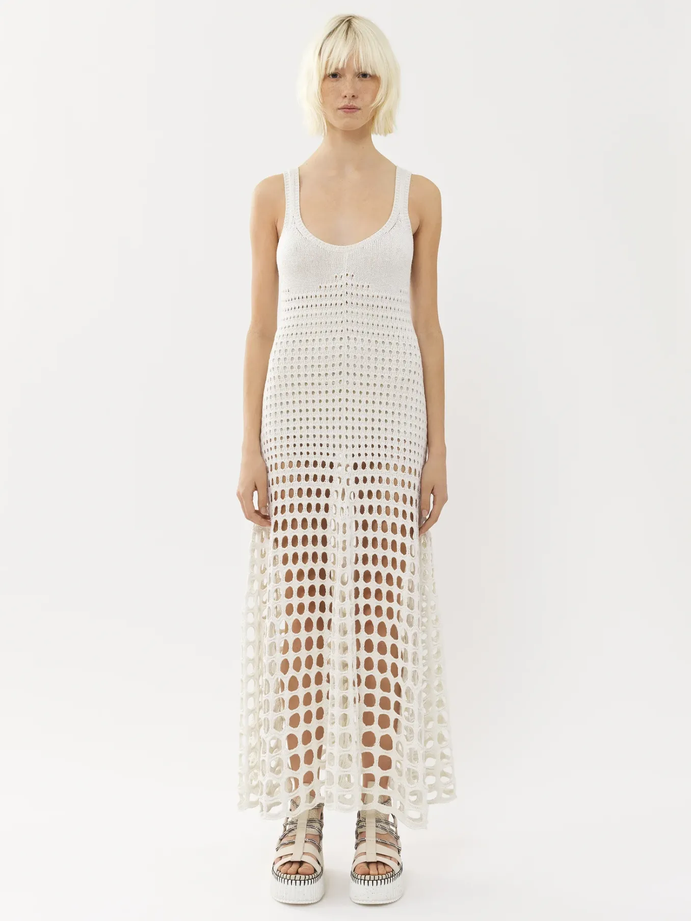 Robes-Chloé Robe Maxi Sans Manches Blanc