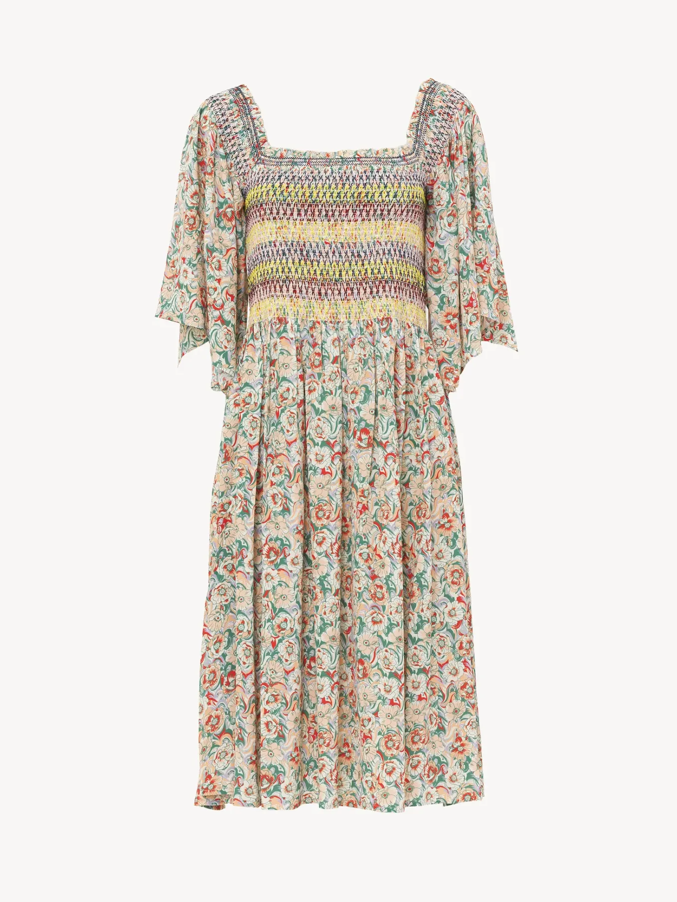 Vêtements-Chloé Robe Midi A Smocks Multicolor 1
