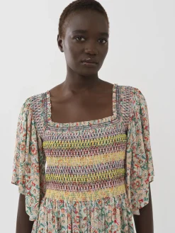 Vêtements-Chloé Robe Midi A Smocks Multicolor 1