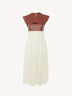 Robes-Chloé Robe Midi Bi-Matiere Brown - White 1