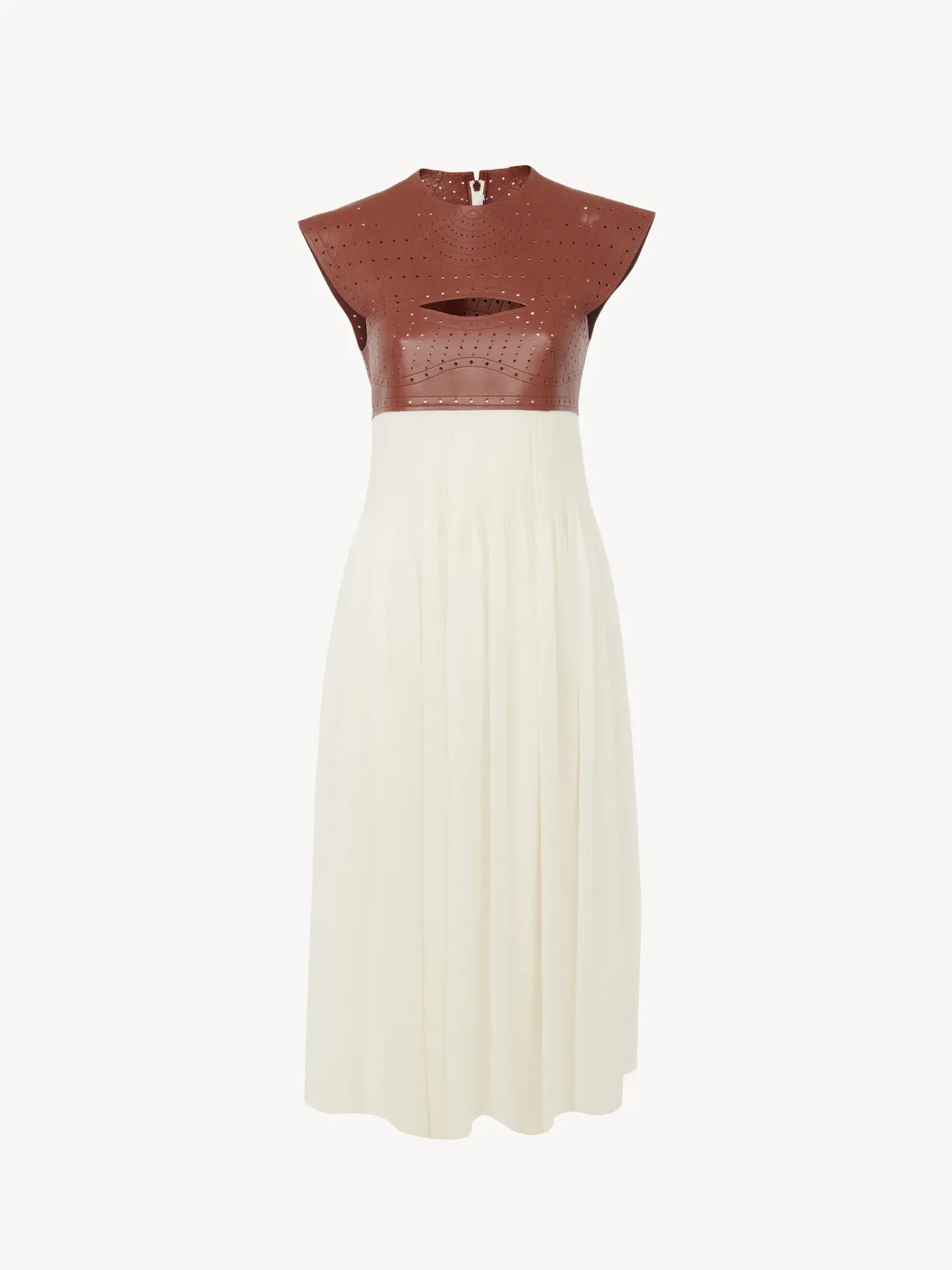 Robes-Chloé Robe Midi Bi-Matiere Brown - White 1