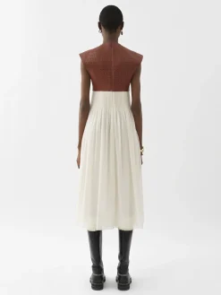 Robes-Chloé Robe Midi Bi-Matiere Brown - White 1