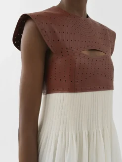 Robes-Chloé Robe Midi Bi-Matiere Brown - White 1