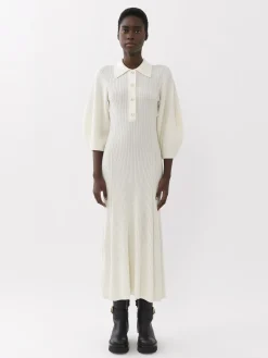 Robes-Chloé Robe Midi Col Polo Iconic Milk