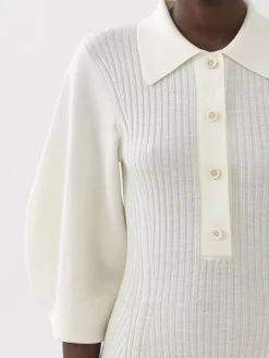 Robes-Chloé Robe Midi Col Polo Iconic Milk