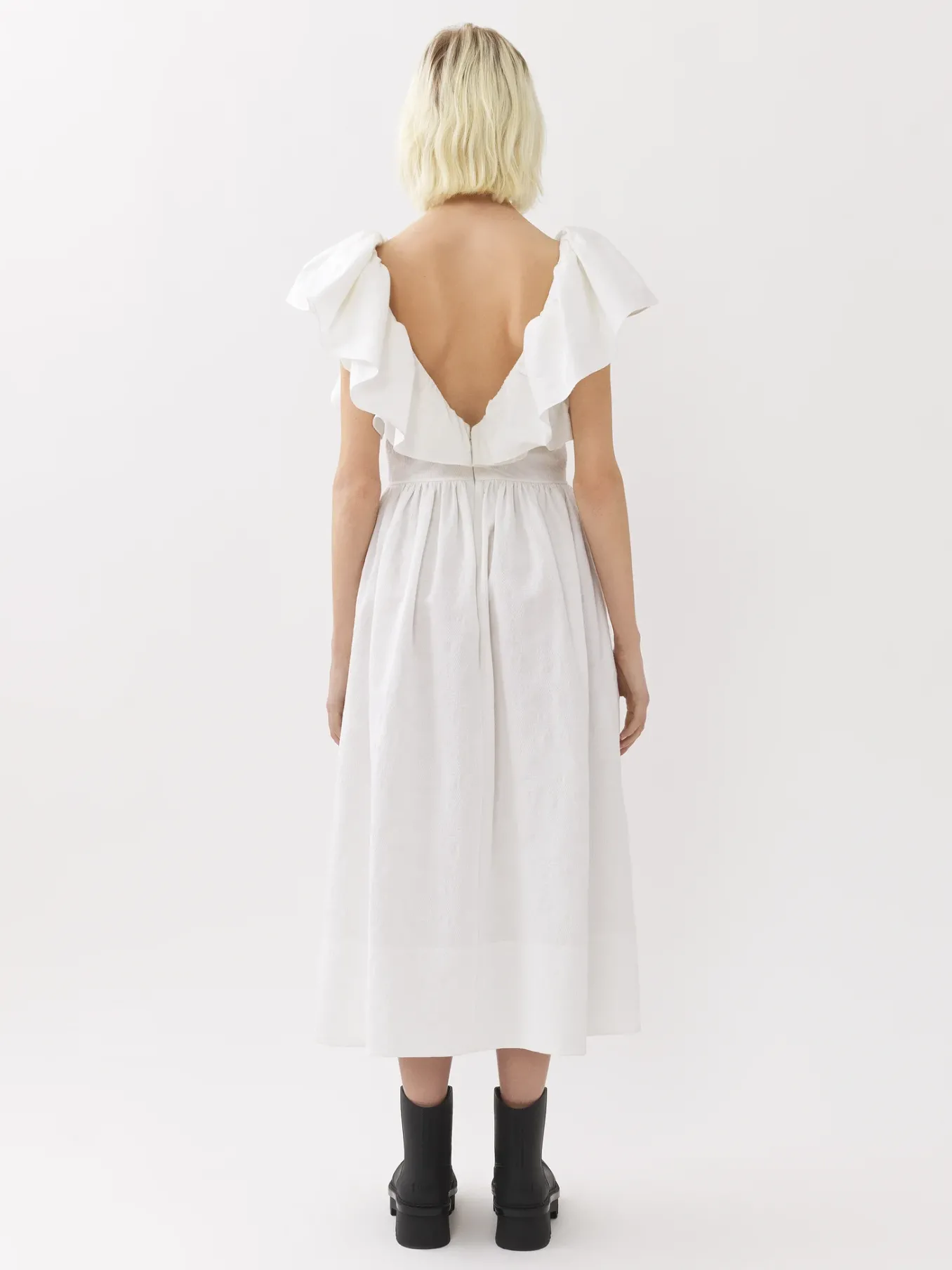 Robes-Chloé Robe Midi Col V Volante Blanc
