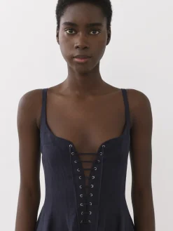 Robes-Chloé Robe Midi Evasee A Lacets Ink Navy
