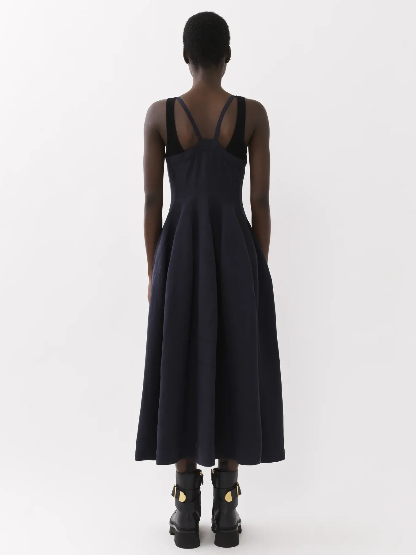 Robes-Chloé Robe Midi Evasee A Lacets Ink Navy