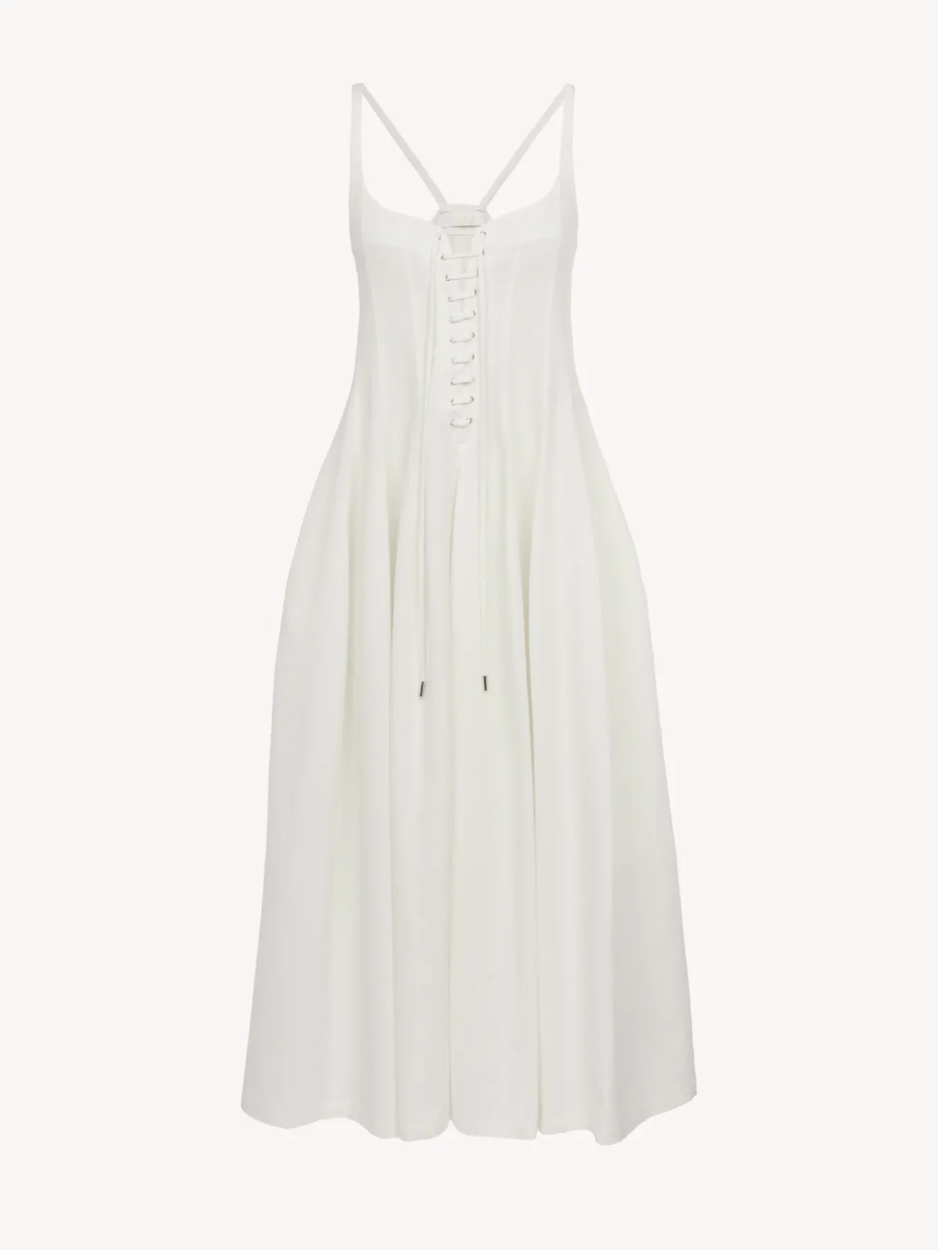 Robes-Chloé Robe Midi Evasee A Lacets Iconic Milk