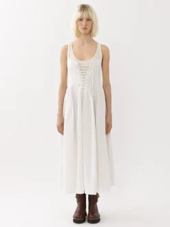 Robes-Chloé Robe Midi Evasee A Lacets Iconic Milk